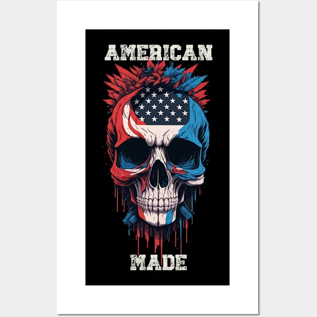 American Flag 4th of July Patriot Skull Wall Art by LittleBearBlue